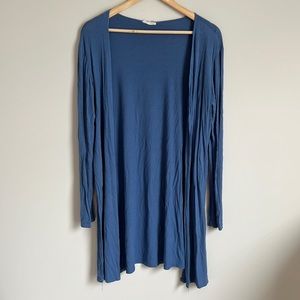 Long blue ribbed cardigan